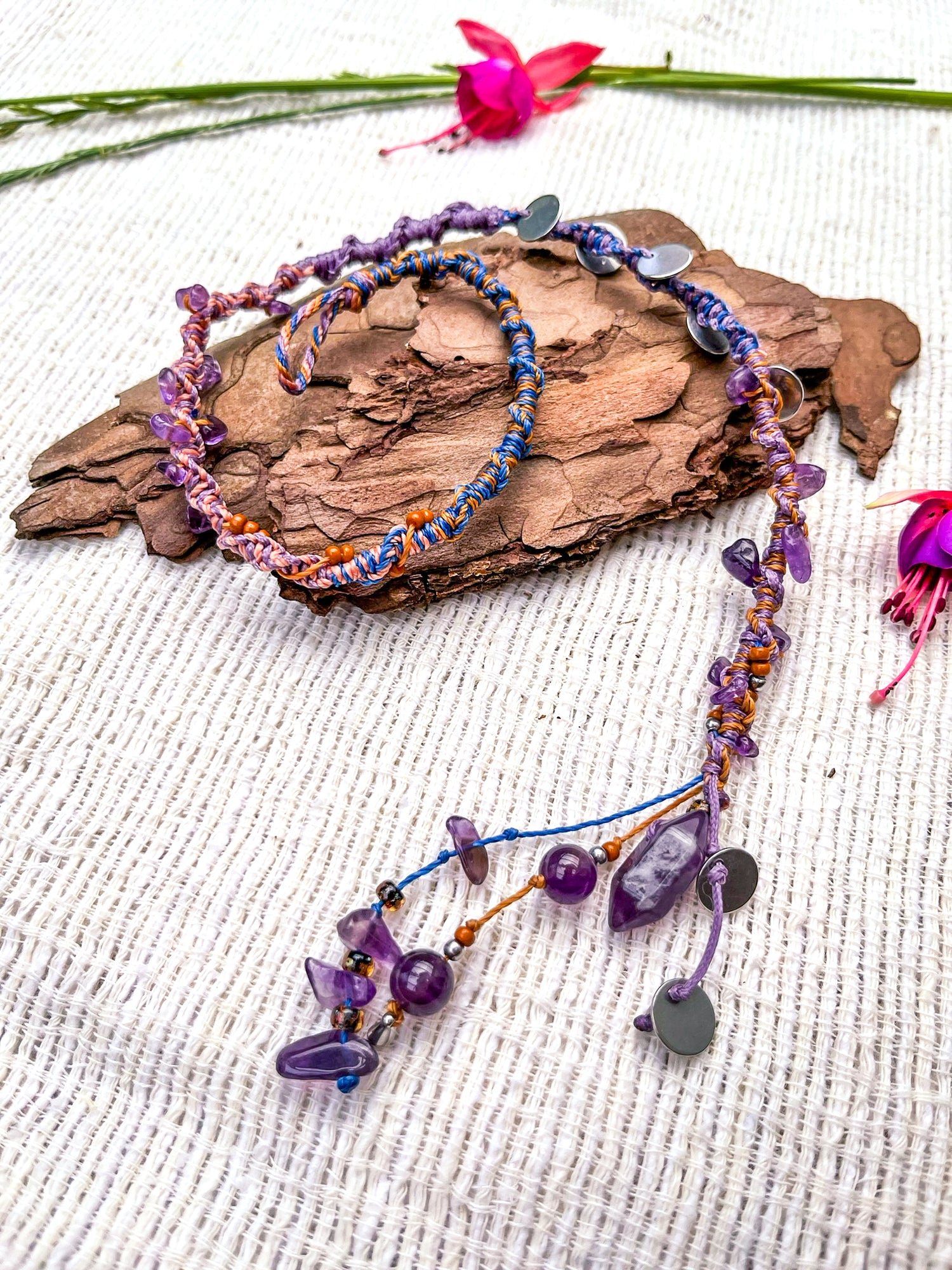 Macramé Hairwrap – Amethyst & Reflections
