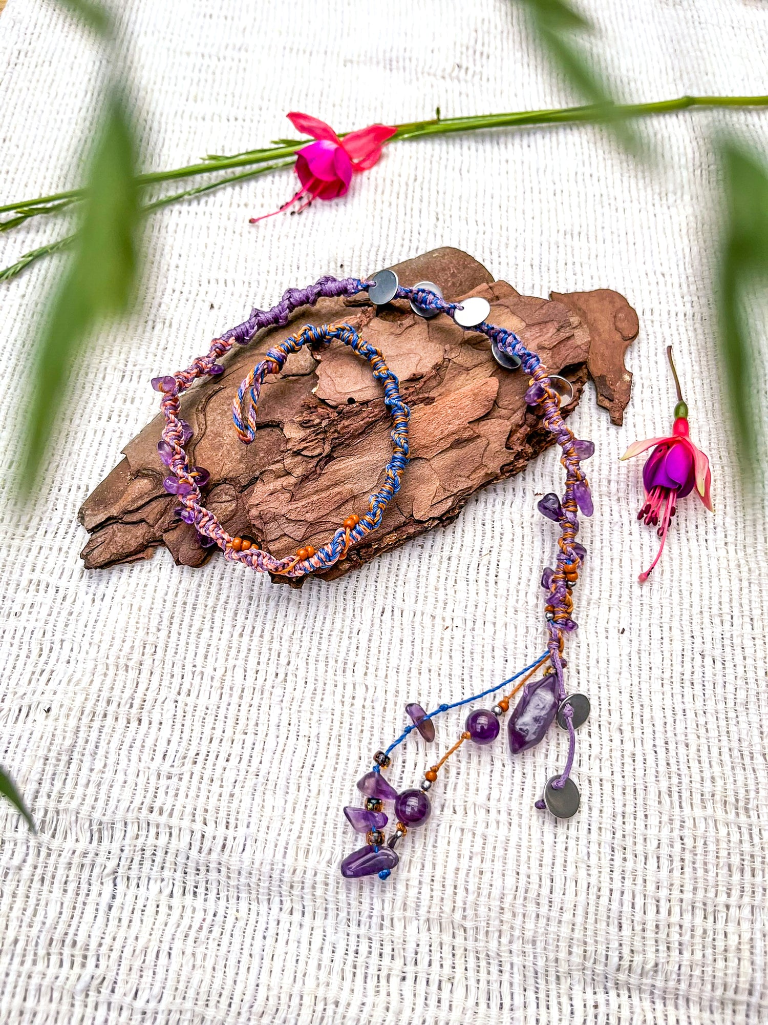 Macramé Hairwrap – Amethyst & Reflections